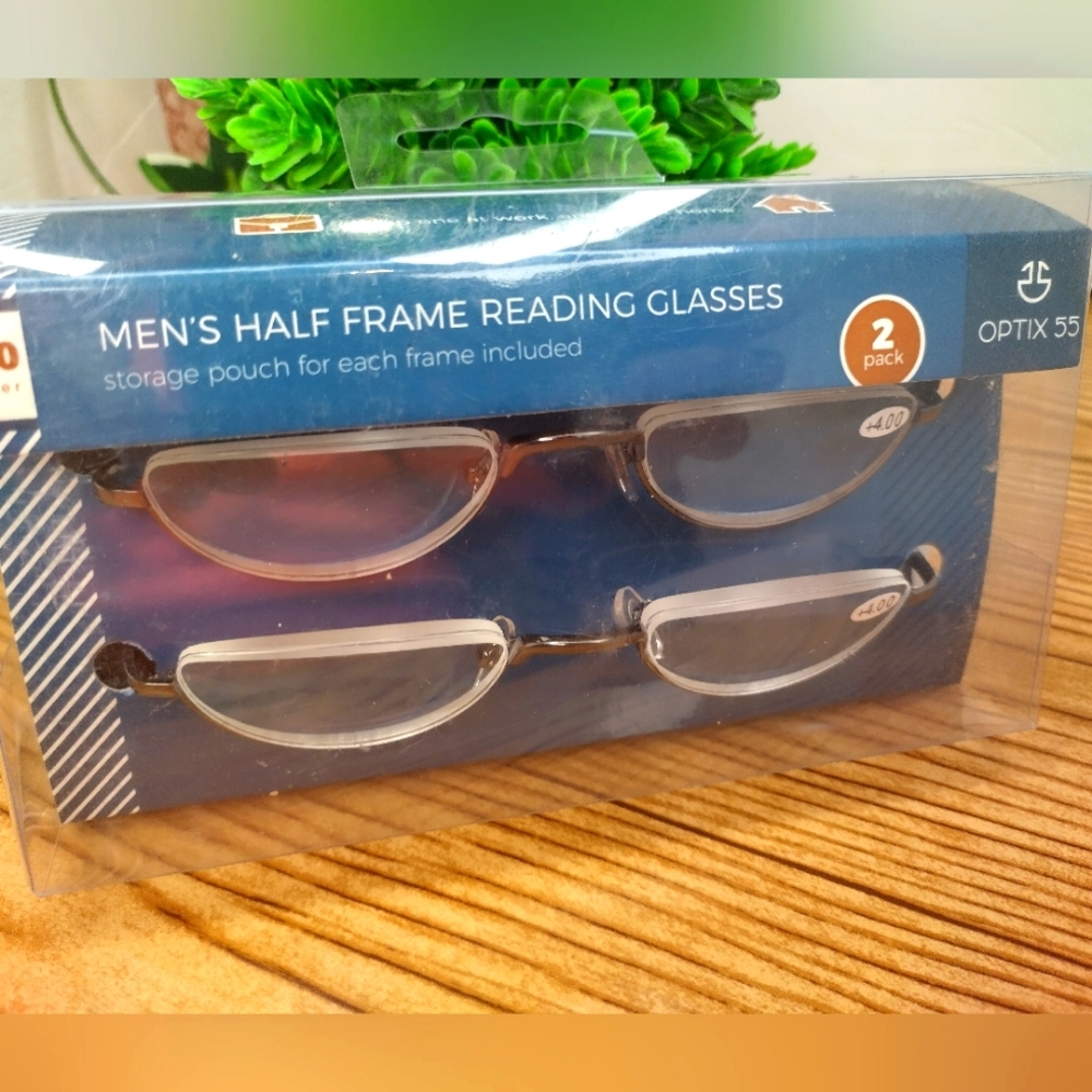 Men's Half Frame Reading Glasses +4.00  Set Of 2